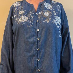Denim Style Embroidered Long Sleeve